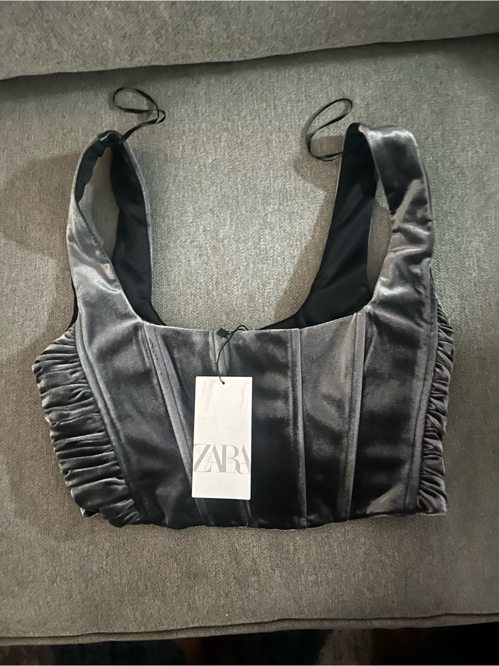 Zara Charcoal Gray Velvet Corset Crop Top